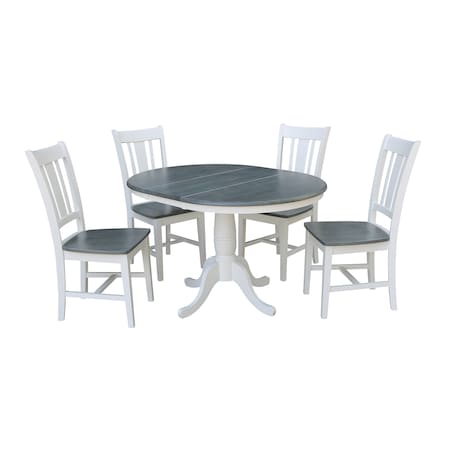 International Concepts Round 36 in Rd Extension Dining Table, 4 San Remo Chairs, White/Heather Gray, 36 W, 48 L, 29.3 in H K05-36RXT-C10-4